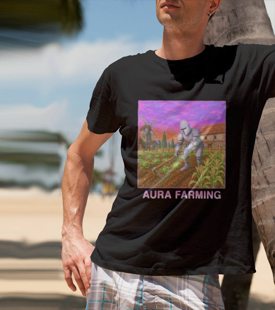 Aura Farming Knight Medieval Meme Windmill Crops Cabbage Garden T-Shirt