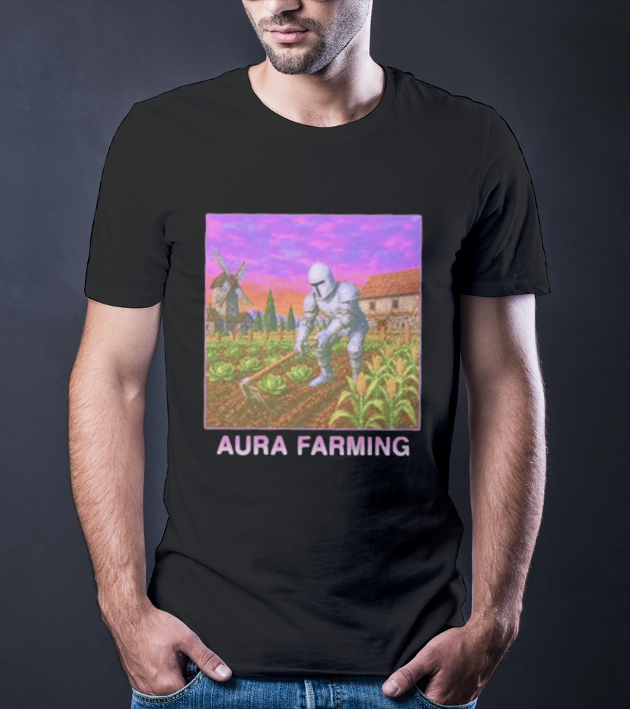 Aura Farming Knight Medieval Meme Windmill Crops Cabbage Garden T-Shirt