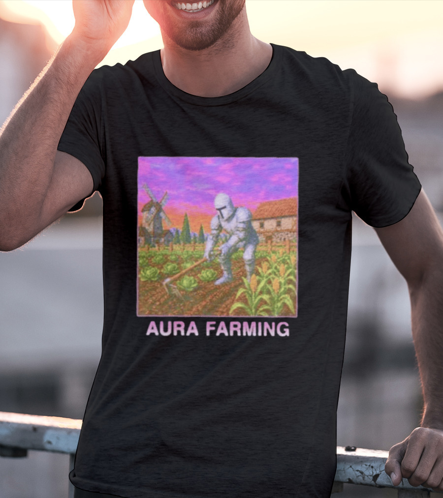 Aura Farming Knight Medieval Meme Windmill Crops Cabbage Garden T-Shirt