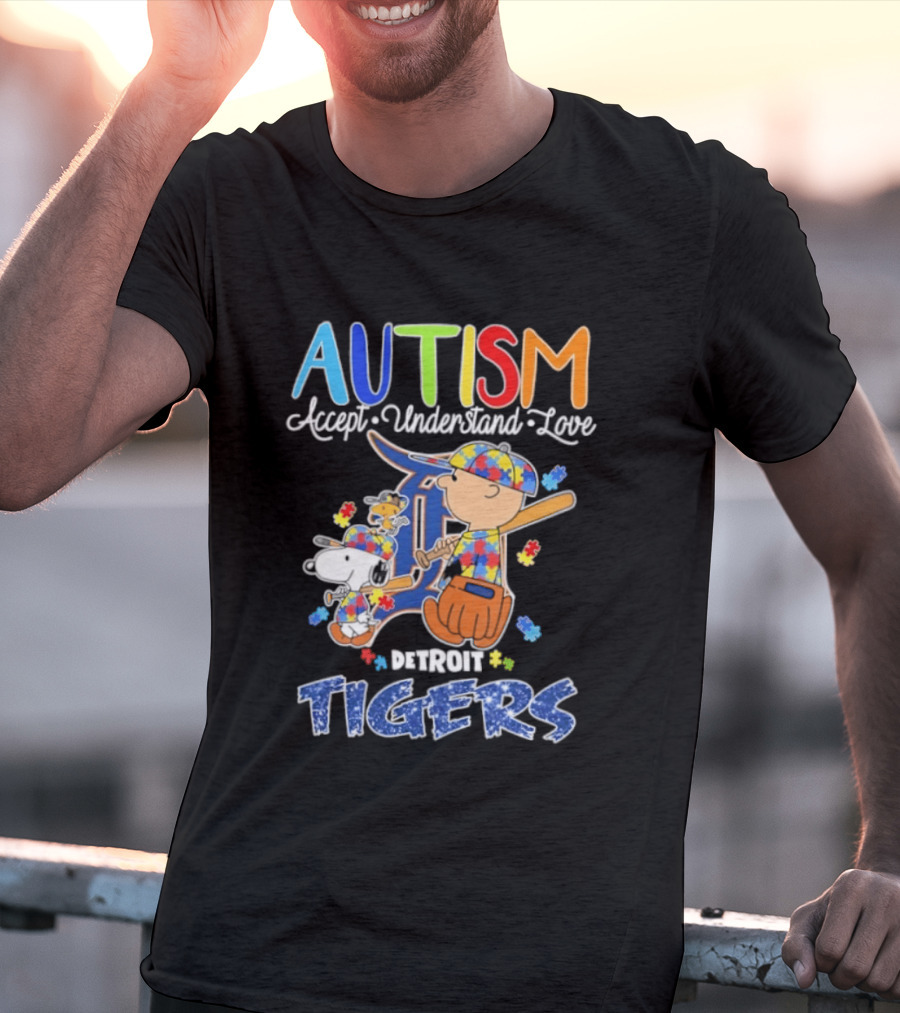 Autism Accept Understand Love Snoopy Charlie Brown Detroit Tigers T-Shirt