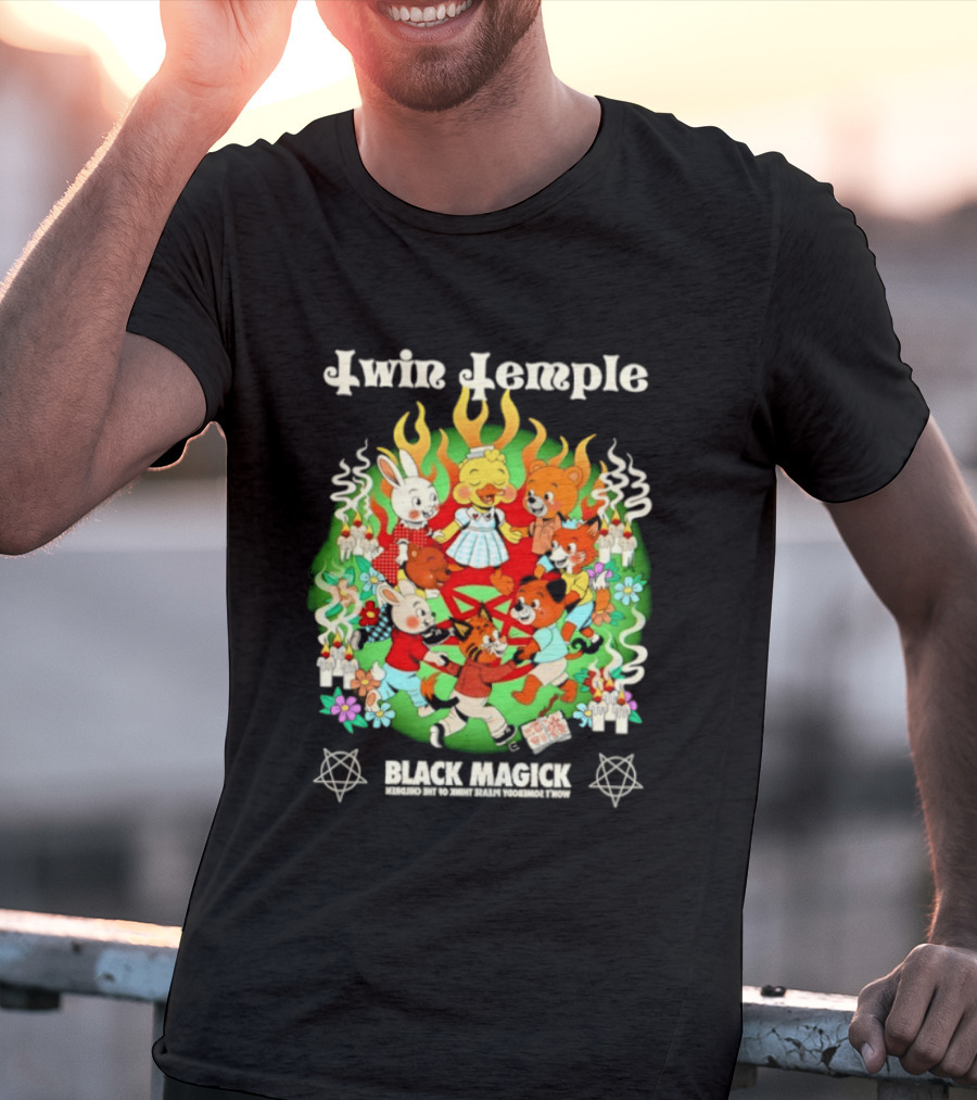 Twin Temple Black Magick Won't Somebody Please Think Of The Children Iconic Pentagram And Occult T-Shirt