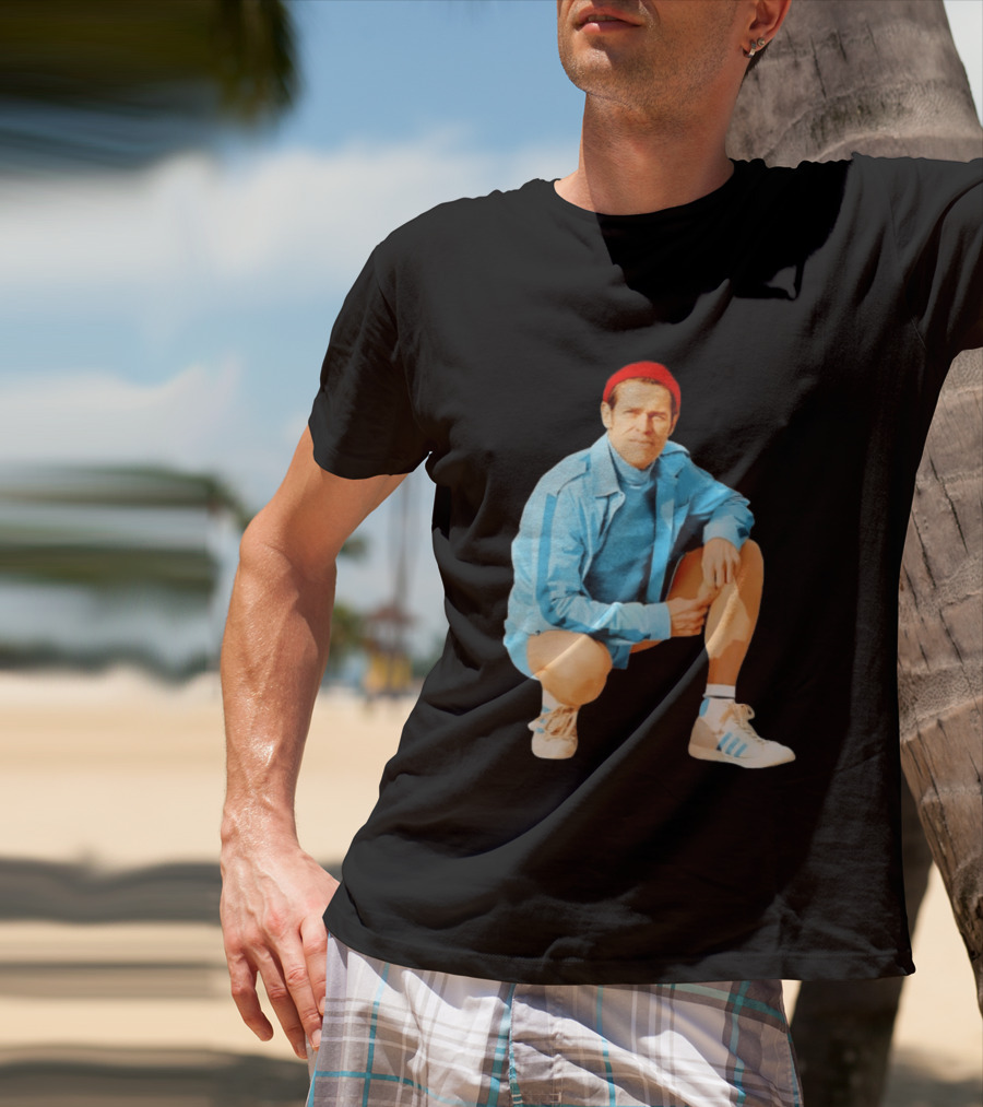 Klaus Willem Dafoe Retro Style With Red Beanie And Blue Tracksuit T-Shirt