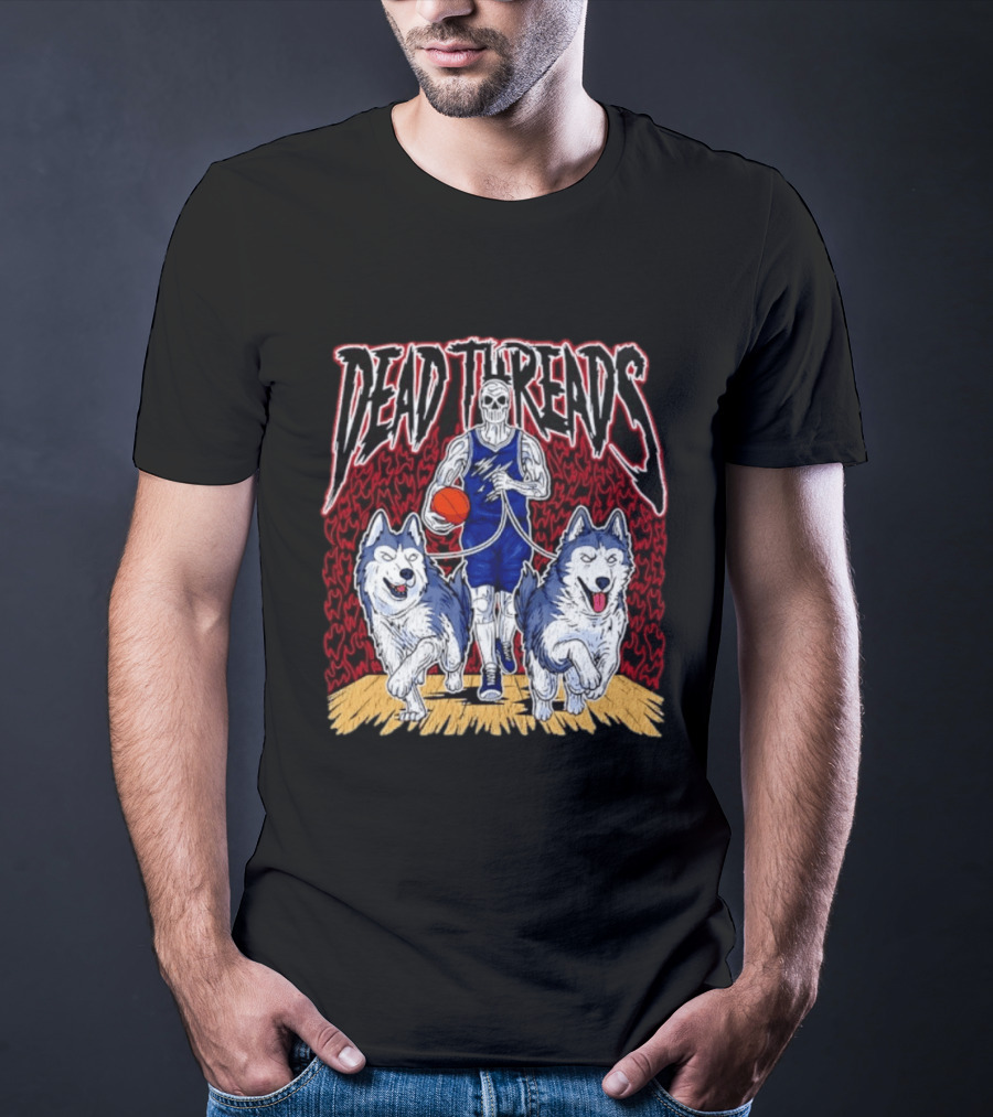 Dead Threads Skeleton Basketball Huskies Flames T-Shirt