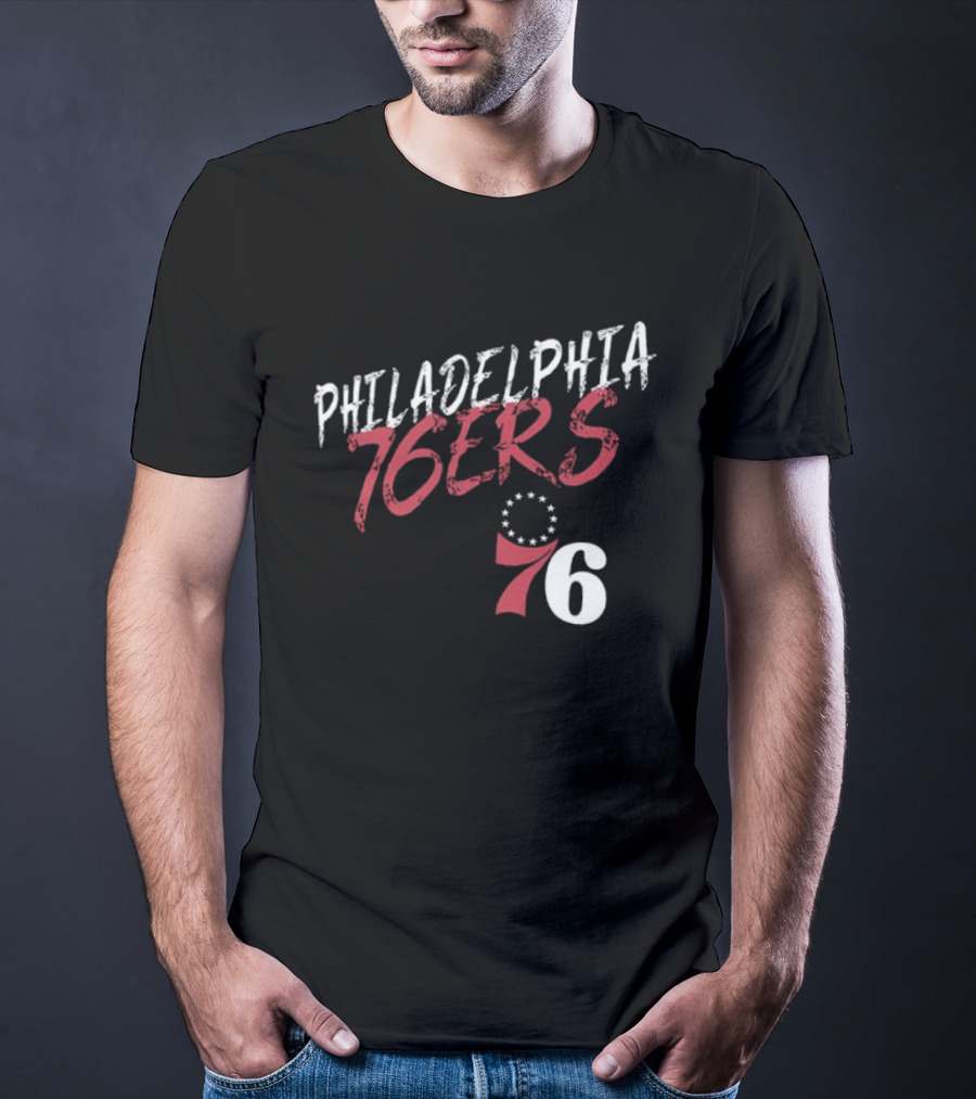 LeBron James Philadelphia 76ers Royal Hustle Name & Number 2 Sided Philadelphia 76ers 76 T-Shirt