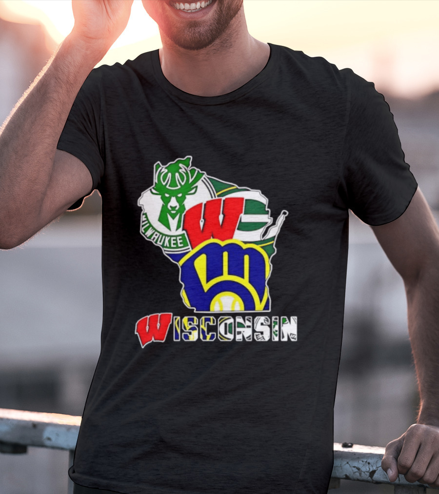 Milwaukee Bucks Green Bay Packers Milwaukee Brewers Collage Wisconsin T-Shirt