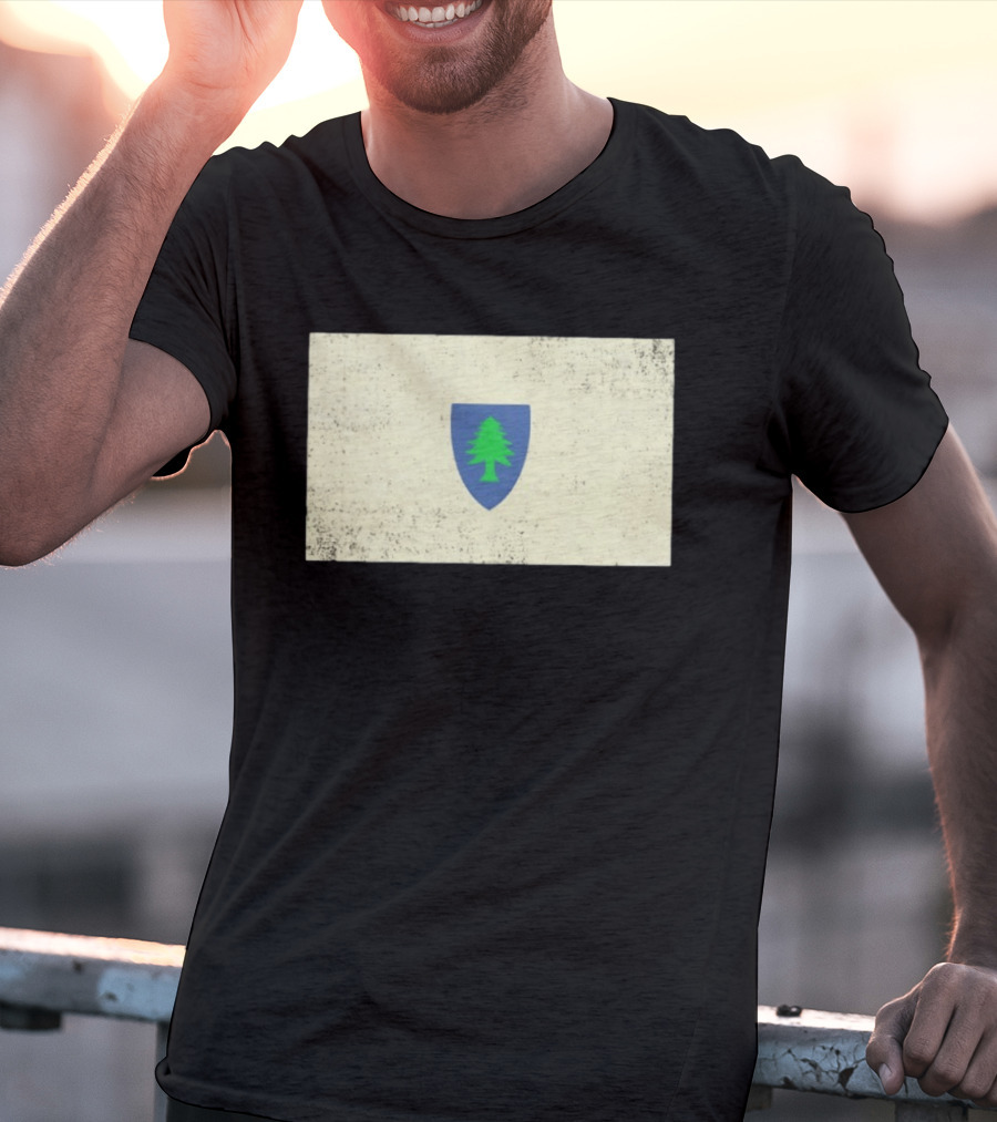 Massachusetts Flag Pine Tree Symbol On Vintage Shield T-Shirt
