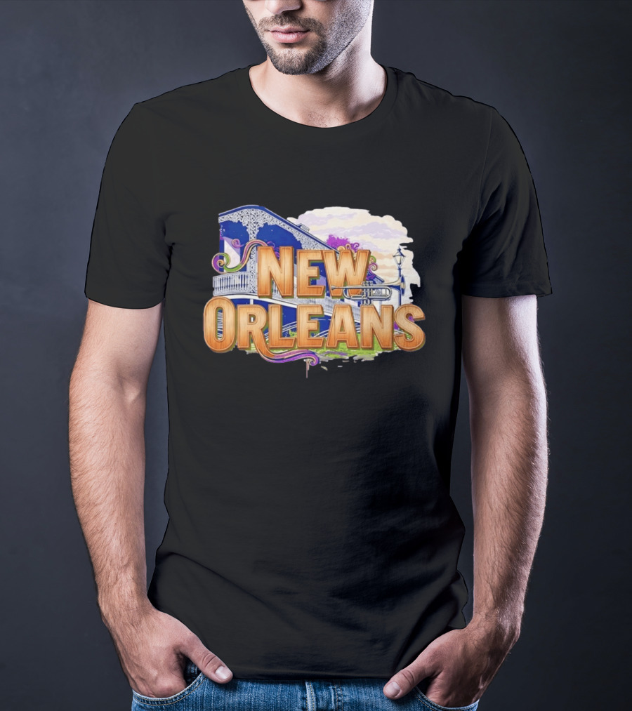 New Orleans Jazz Musical Vibes Trombone Balcony T-Shirt