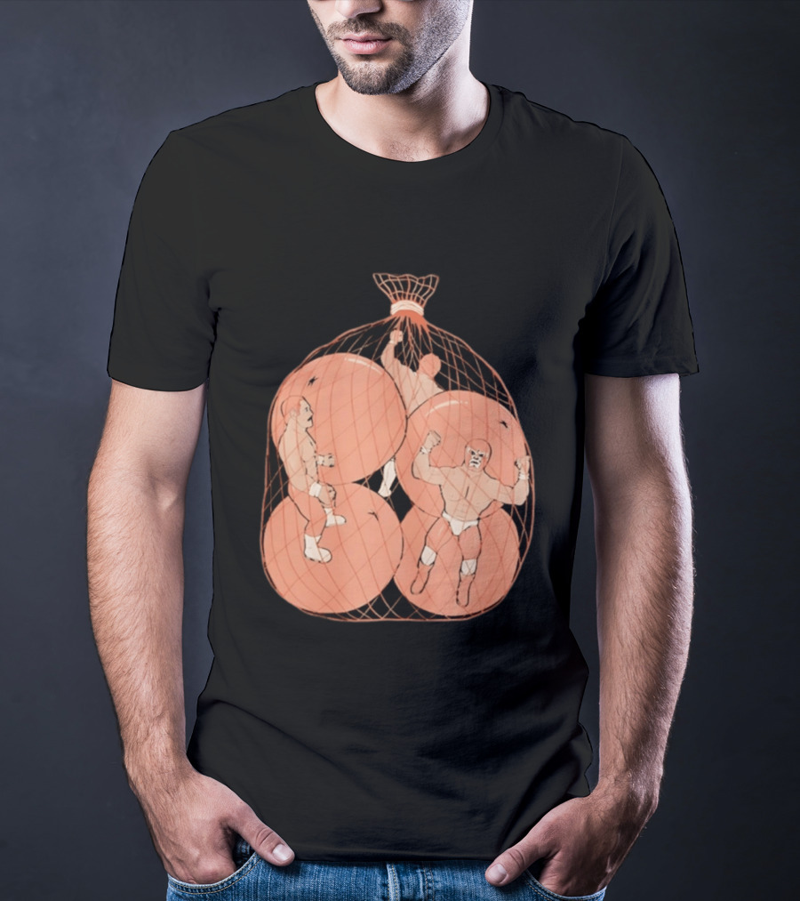 Wrestlers In Orange Produce Bag Mesh T-Shirt