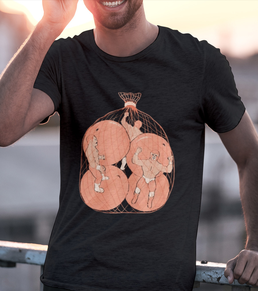 Wrestlers In Orange Produce Bag Mesh T-Shirt