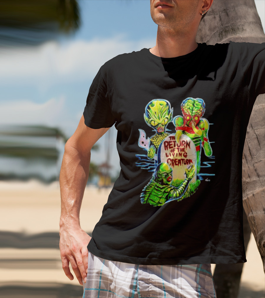 The Return Of The Living Creature Horror Movie Monsters And Tombstone Scene T-Shirt