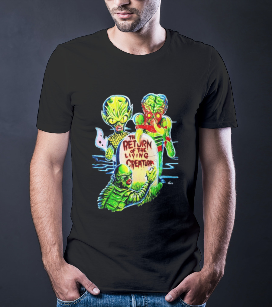The Return Of The Living Creature Horror Movie Monsters And Tombstone Scene T-Shirt