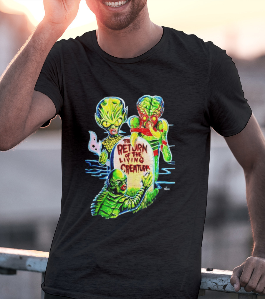 The Return Of The Living Creature Horror Movie Monsters And Tombstone Scene T-Shirt