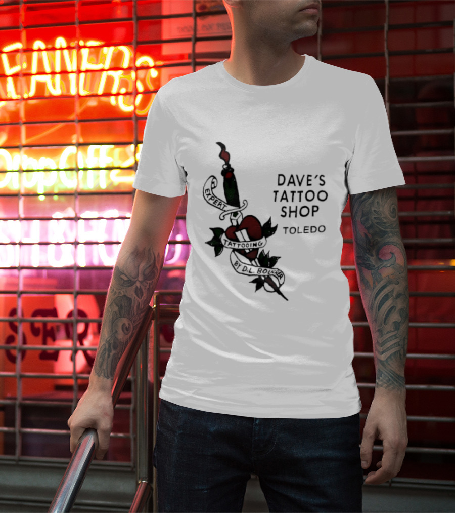 Dave's Tattoo Shop Toledo Expert Tattooing By DL Boucher Heart And Dagger Tattoo T-Shirt
