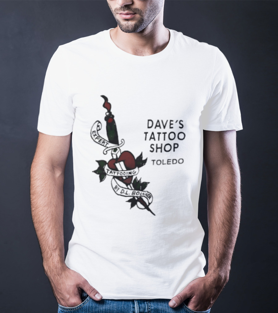 Dave's Tattoo Shop Toledo Expert Tattooing By DL Boucher Heart And Dagger Tattoo T-Shirt