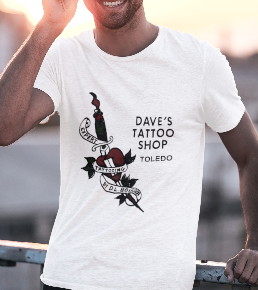 Dave's Tattoo Shop Toledo Expert Tattooing By DL Boucher Heart And Dagger Tattoo T-Shirt