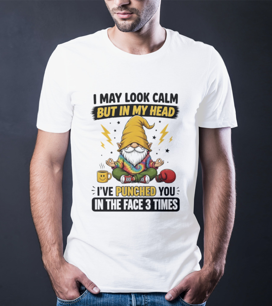 Gnome I May Look Calm But In My Head I've Punched You In The Face 3 Times T-Shirt