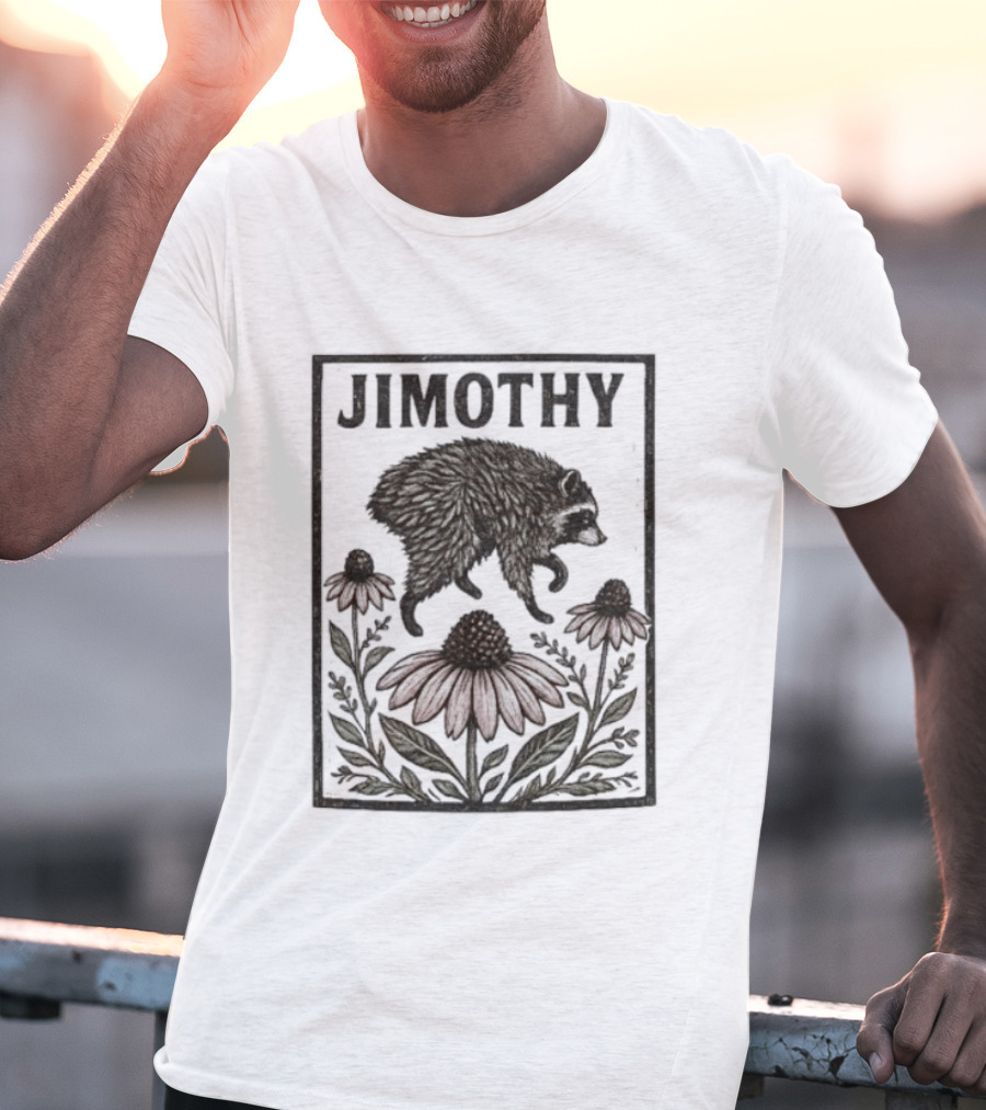 Jimothy Raccoon Coneflower Botanical Floral T-Shirt