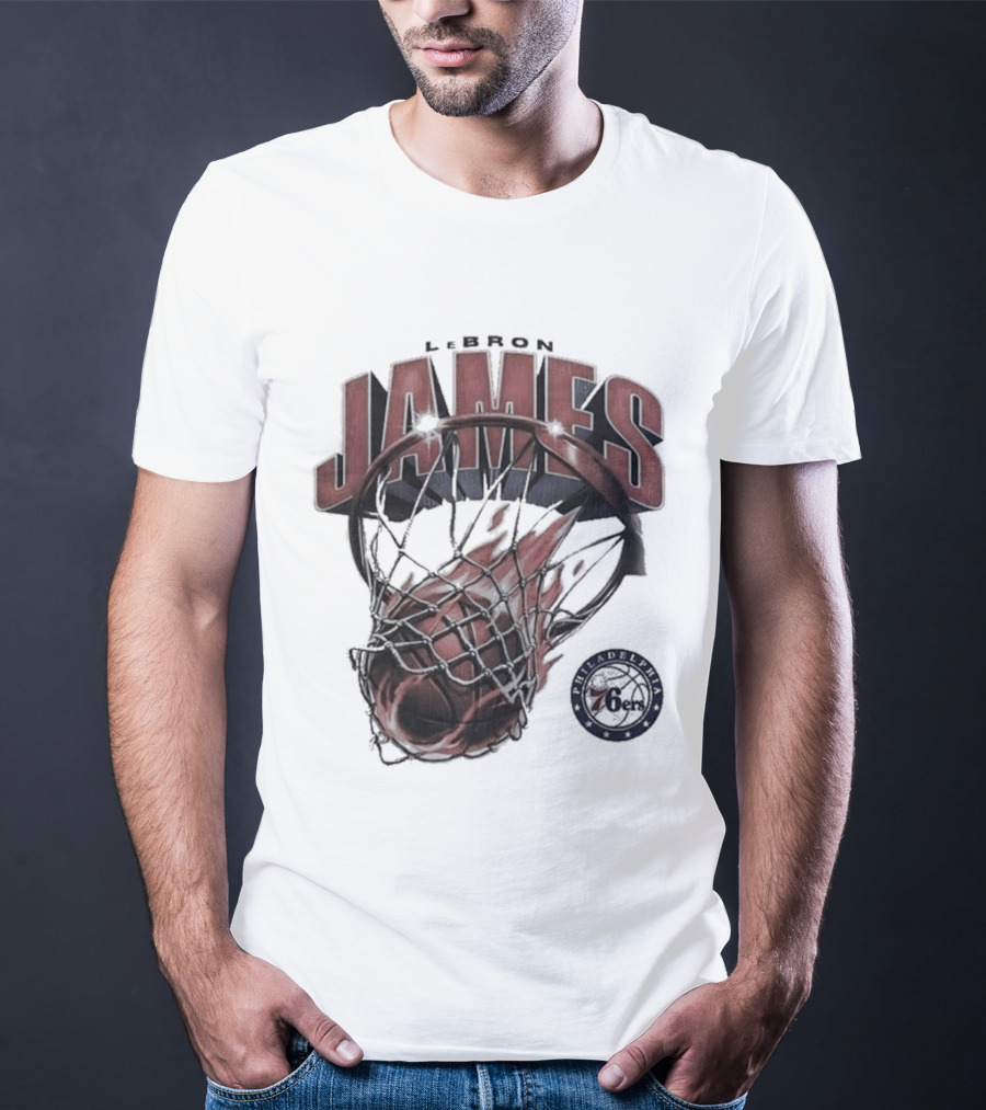 LeBron James 76ers Basketball Iconic Slam Dunk 76ers T-Shirt