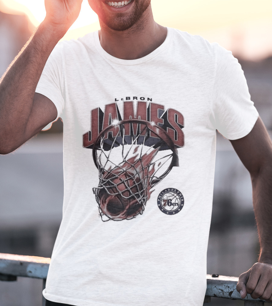 LeBron James 76ers Basketball Iconic Slam Dunk 76ers T-Shirt