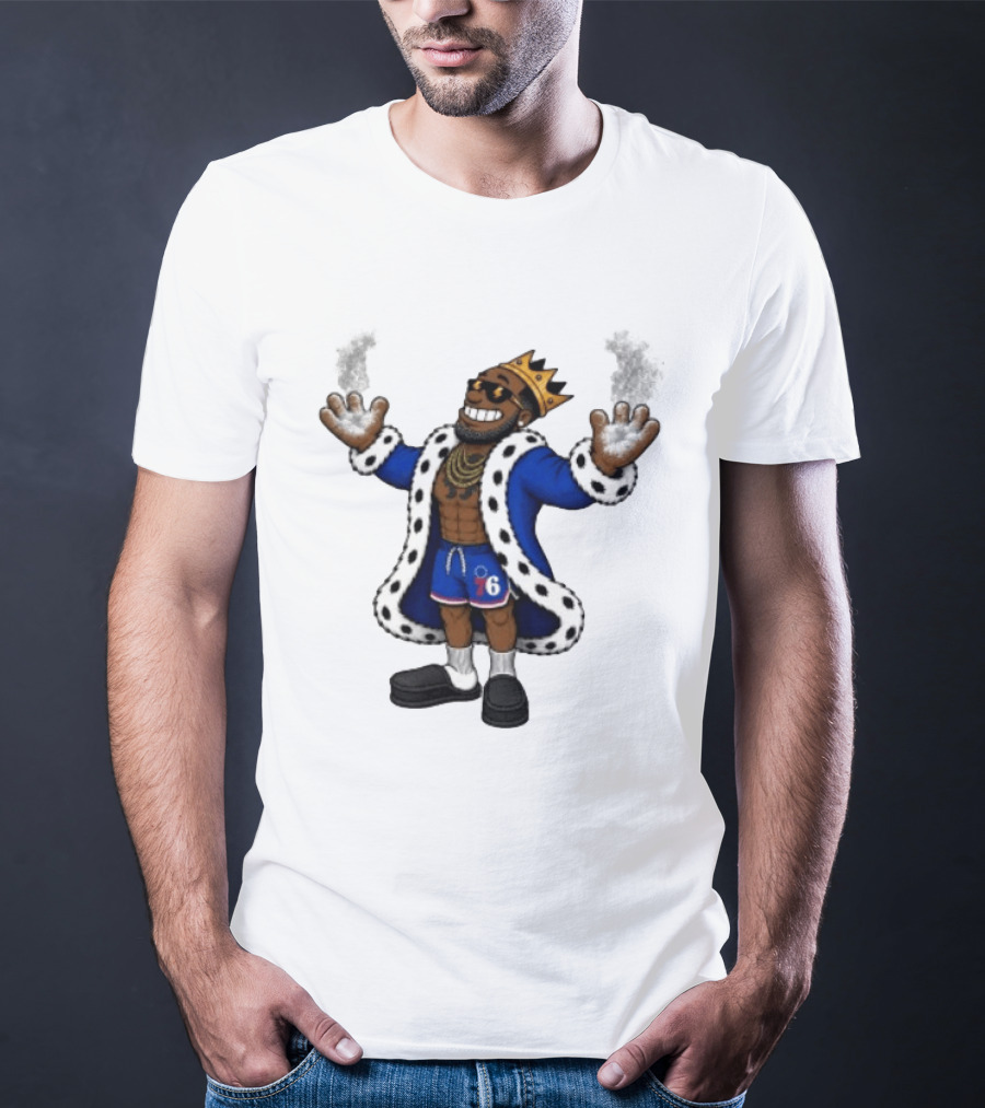 Philadelphia 76ers Cartoon King LeBron James Style Player With Crown And Robe T-Shirt