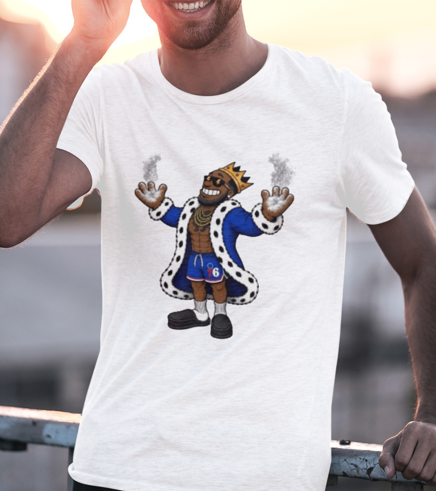 Philadelphia 76ers Cartoon King LeBron James Style Player With Crown And Robe T-Shirt