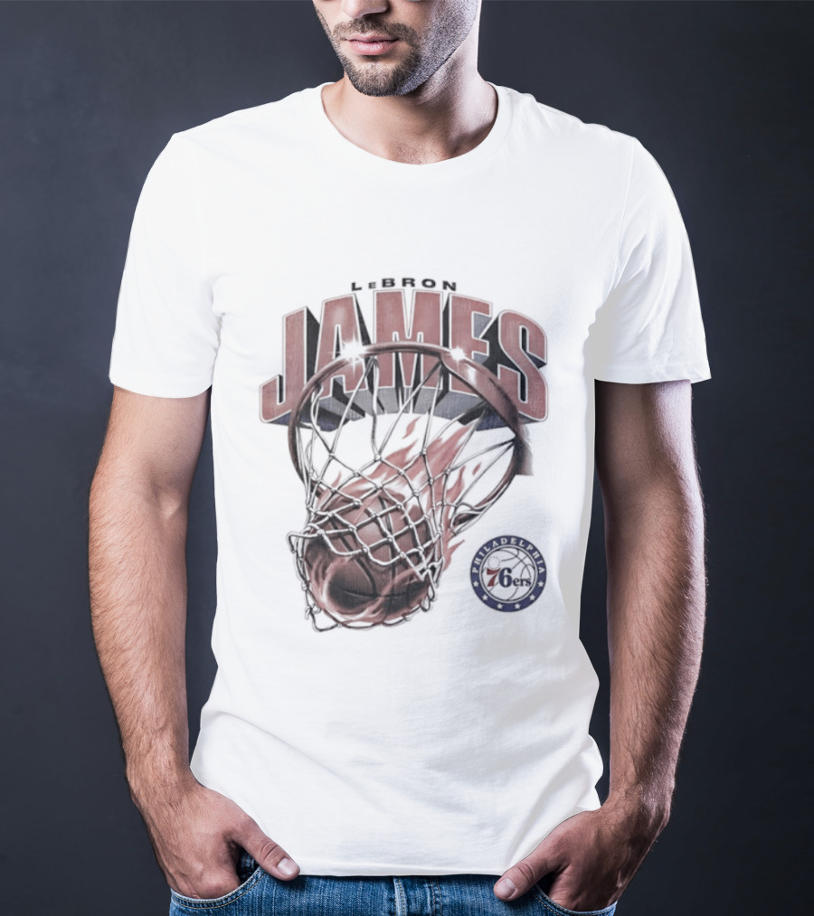 LeBron James Basketball Hoop Fire Philadelphia 76ers T-Shirt