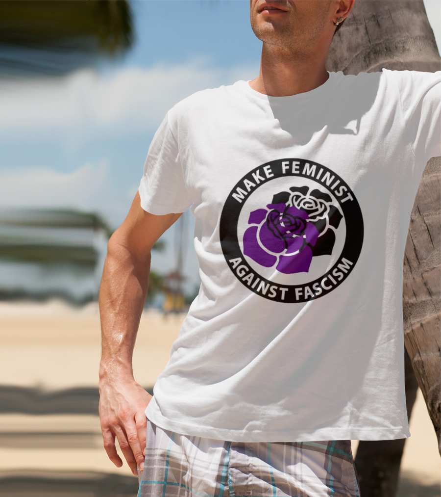 Make Feminist Against Fascism Purple Black Rose T-Shirt
