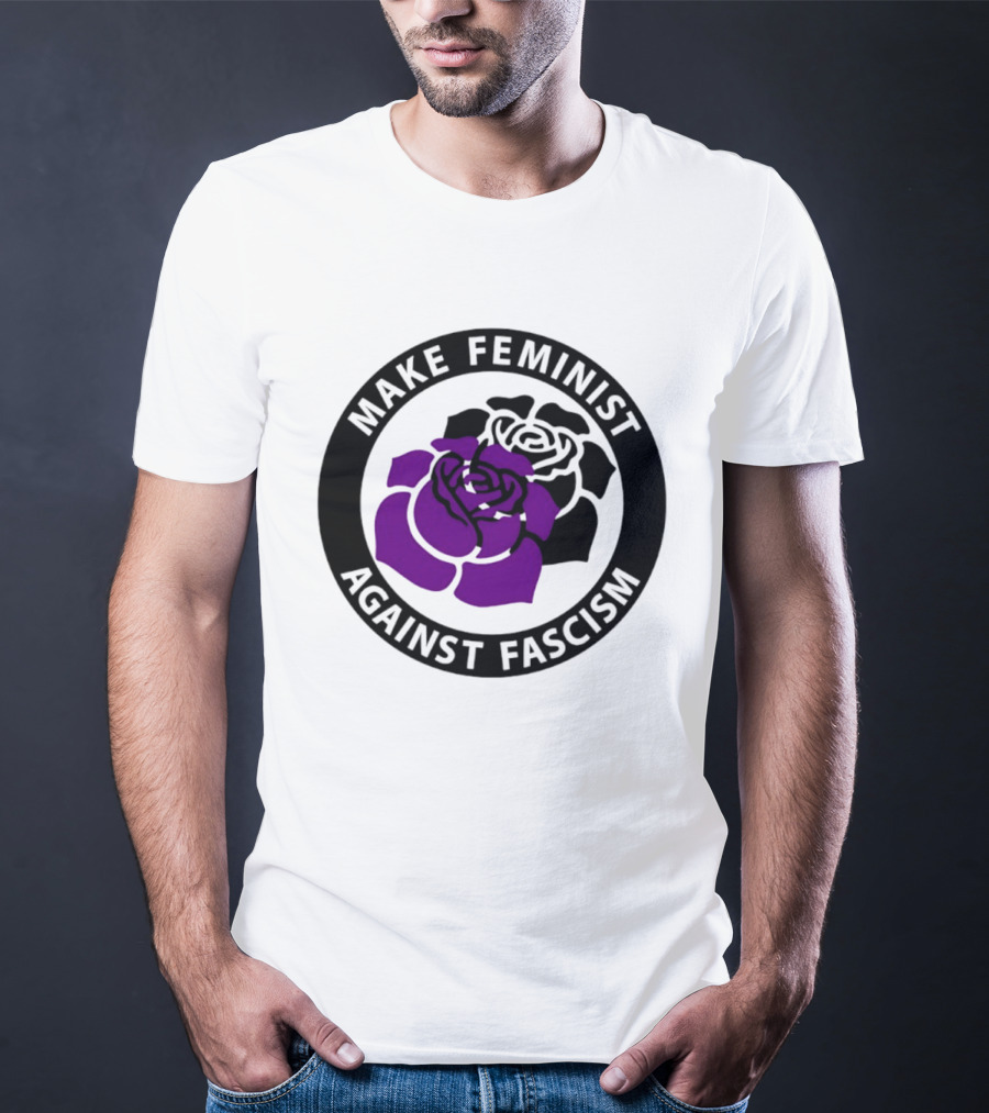 Make Feminist Against Fascism Purple Black Rose T-Shirt