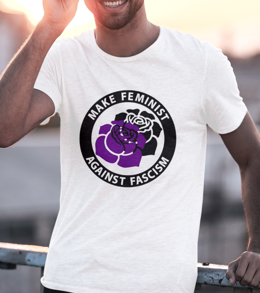 Make Feminist Against Fascism Purple Black Rose T-Shirt