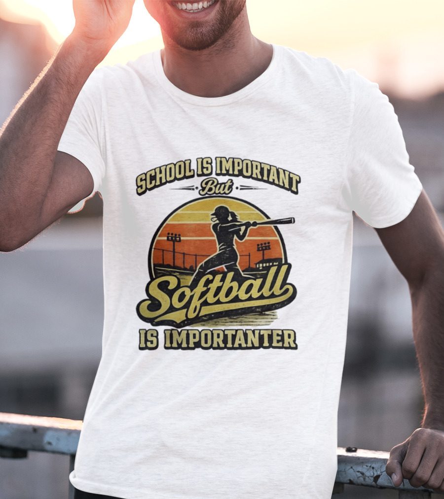 School Is Important But Softball Is Importanter Retro Silhouette Batter T-Shirt