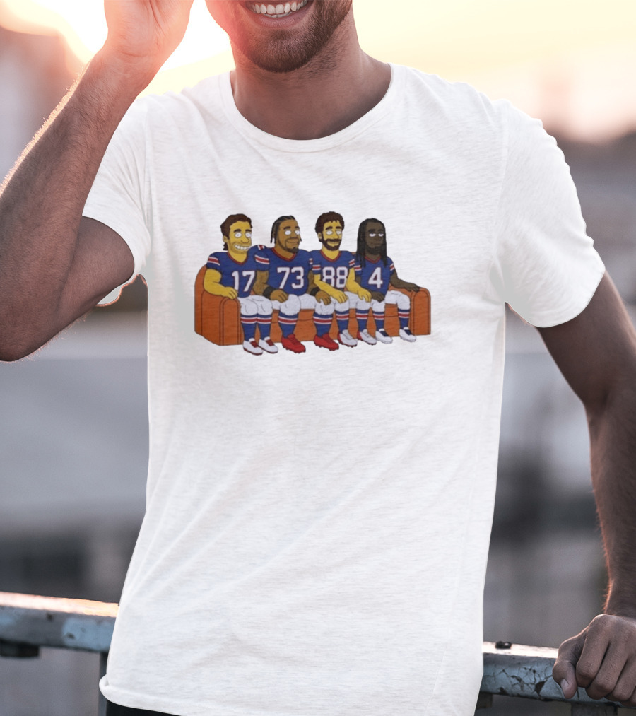 Williams Buffalo Bills Simpsons Styled Characters NFL Jersey Numbers 17 73 88 4 T-Shirt