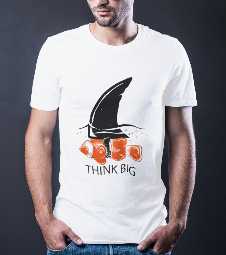 Think Big Goldfish Wearing Shark Fin T-Shirt