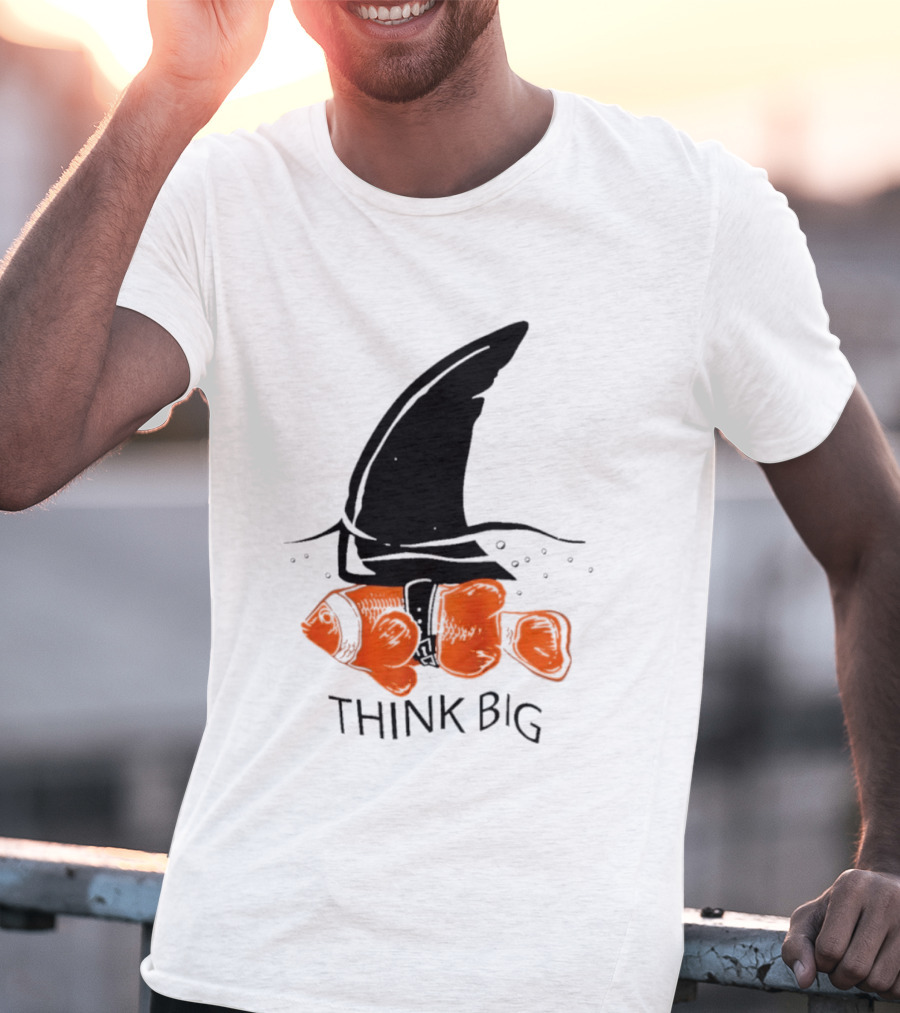 Think Big Goldfish Wearing Shark Fin T-Shirt