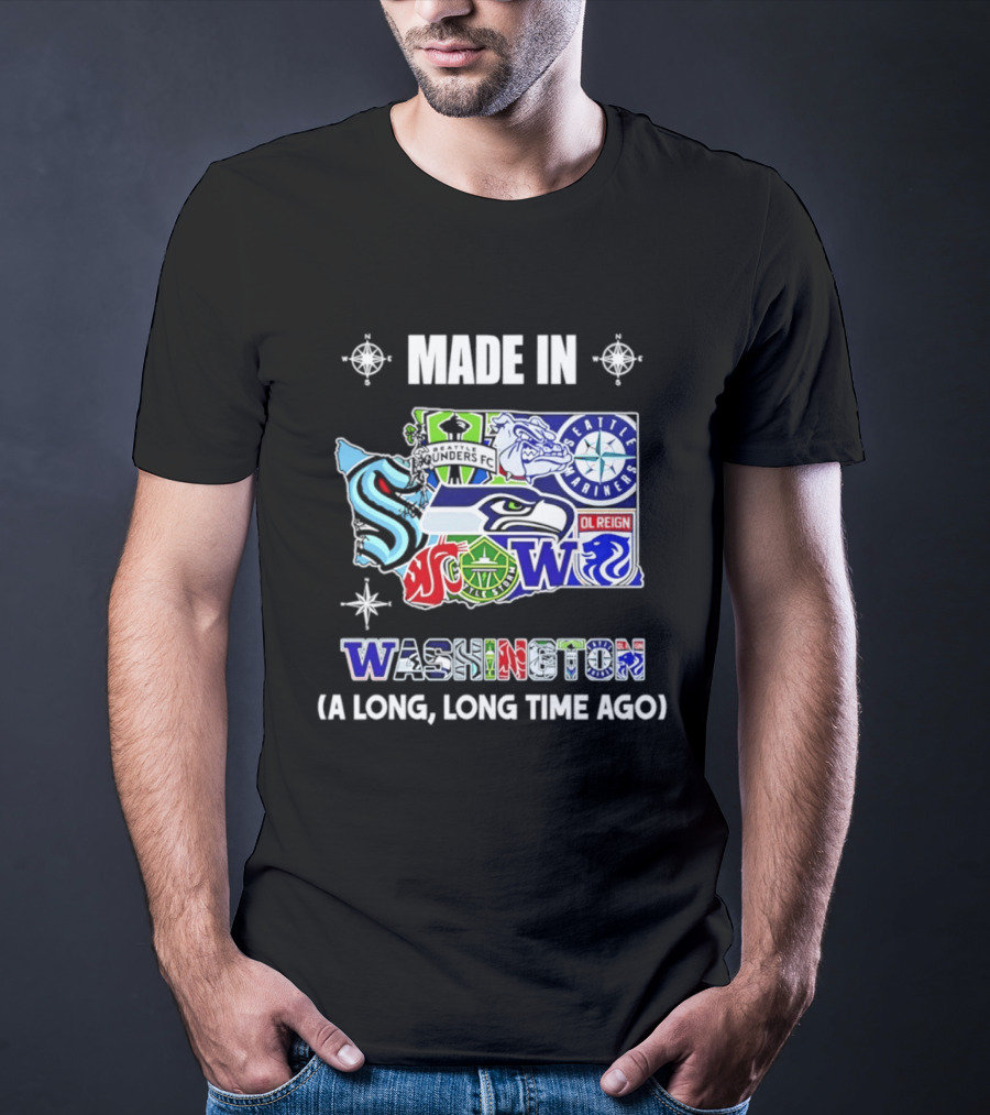 Made In Washington Seattle Mariners Seahawks Kraken Sports Team Map T-Shirt