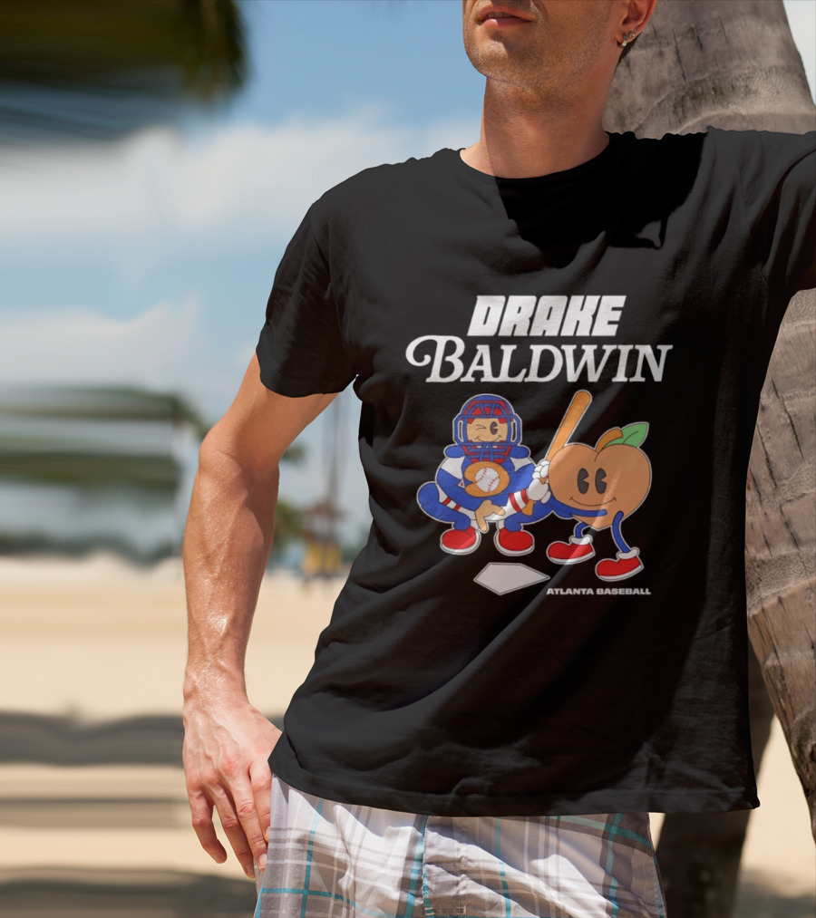 Drake Baldwin Atlanta Baseball Animated Peach Catcher T-Shirt