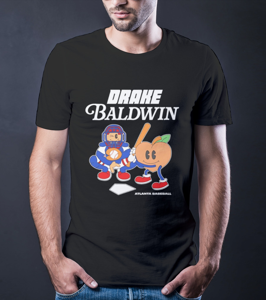 Drake Baldwin Atlanta Baseball Animated Peach Catcher T-Shirt