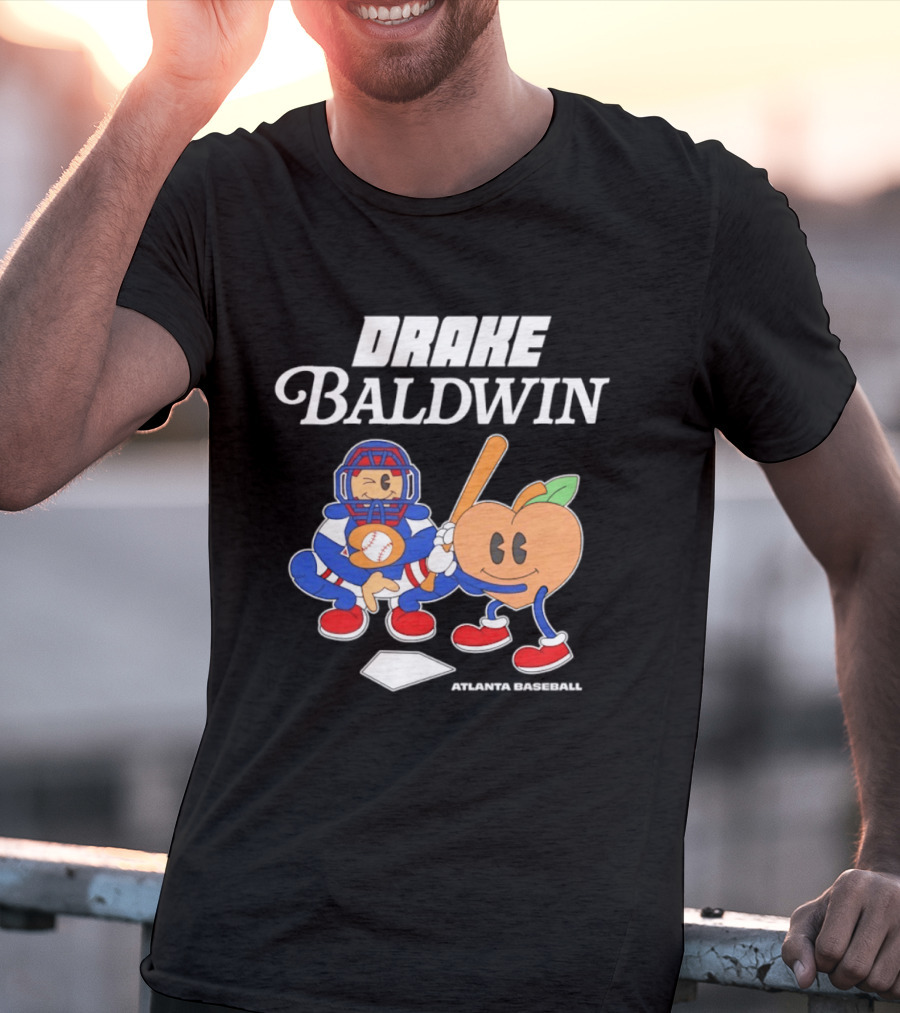 Drake Baldwin Atlanta Baseball Animated Peach Catcher T-Shirt