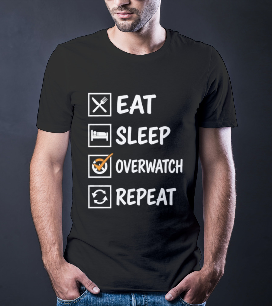 Eat Sleep Over Repeat Gaming Checklist Gamer T-Shirt