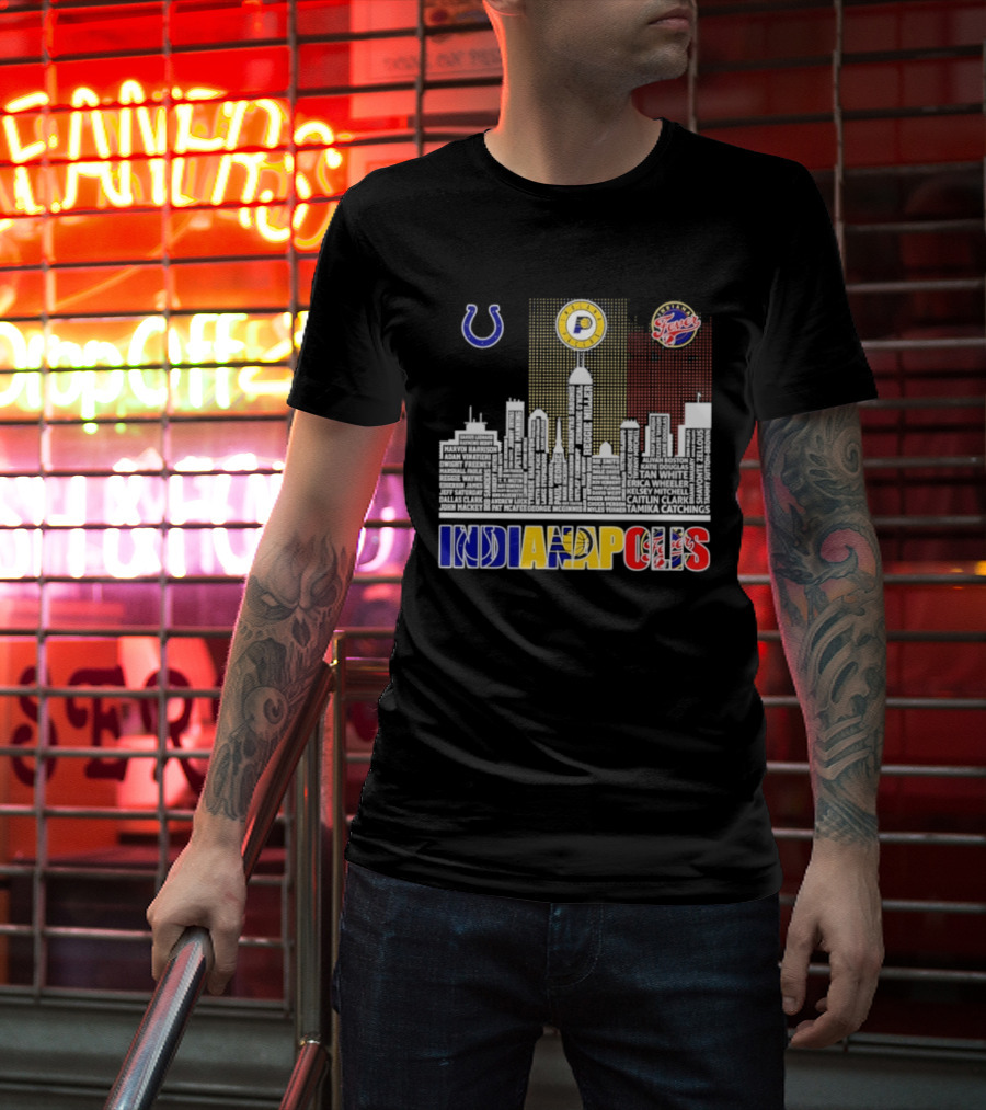 Indianapolis Colts Pacers Fever Skyline Logos And Cityscape T-Shirt