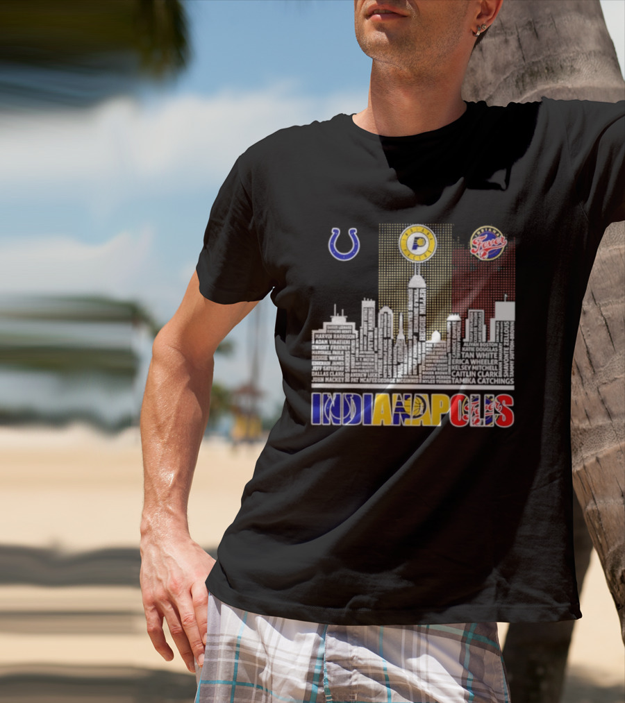 Indianapolis Colts Pacers Fever Skyline Logos And Cityscape T-Shirt