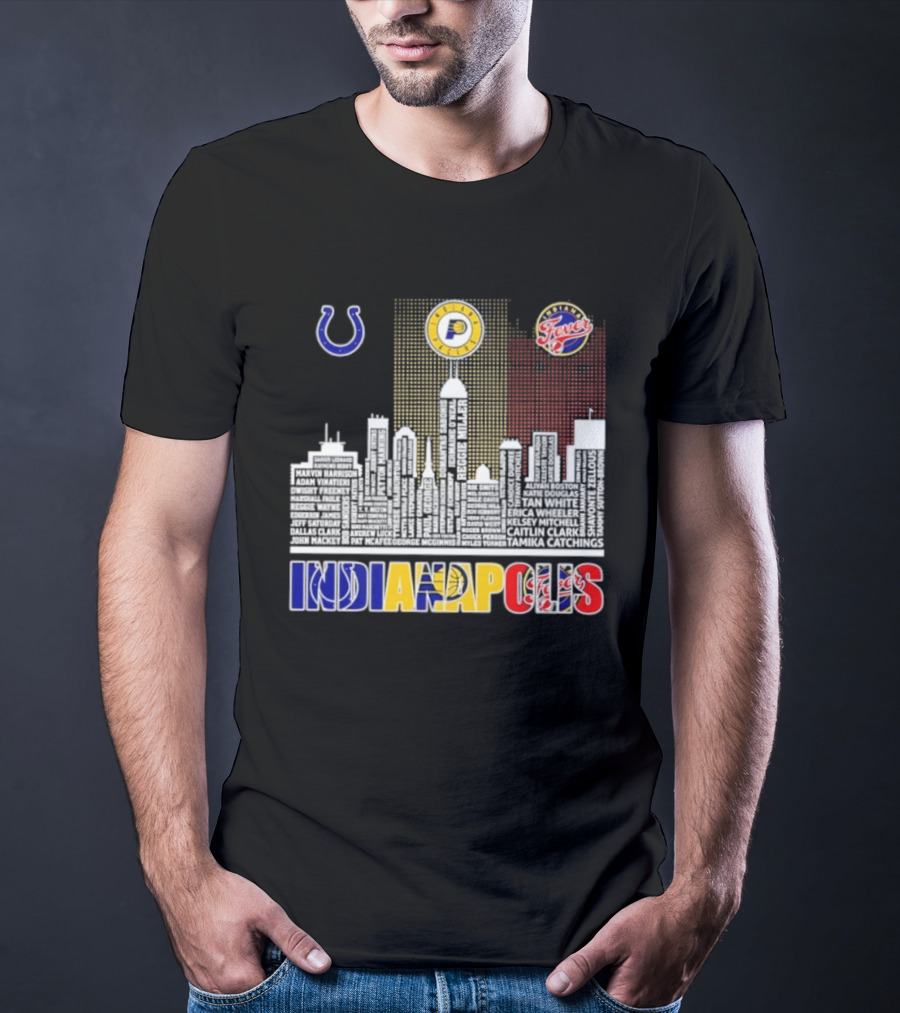 Indianapolis Colts Pacers Fever Skyline Logos And Cityscape T-Shirt