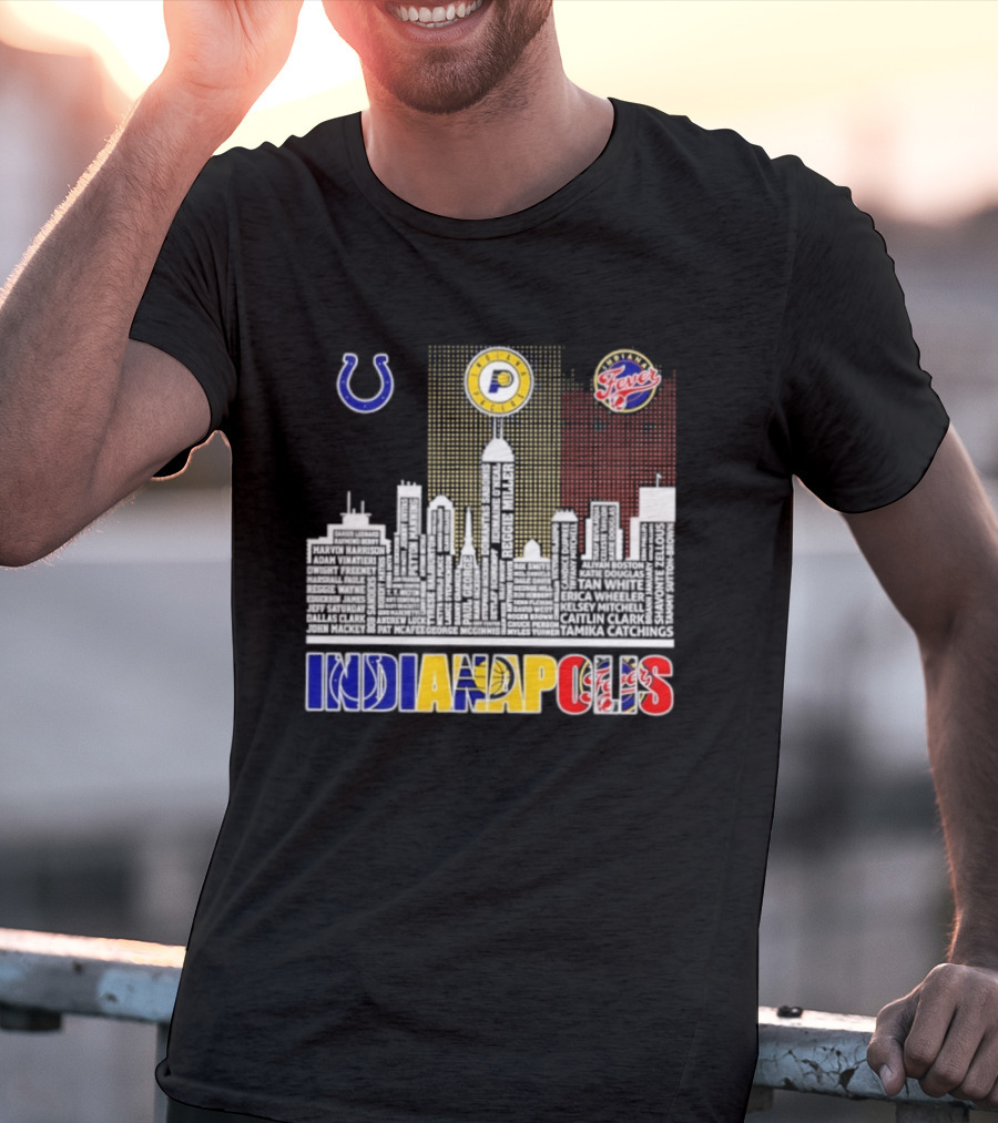Indianapolis Colts Pacers Fever Skyline Logos And Cityscape T-Shirt