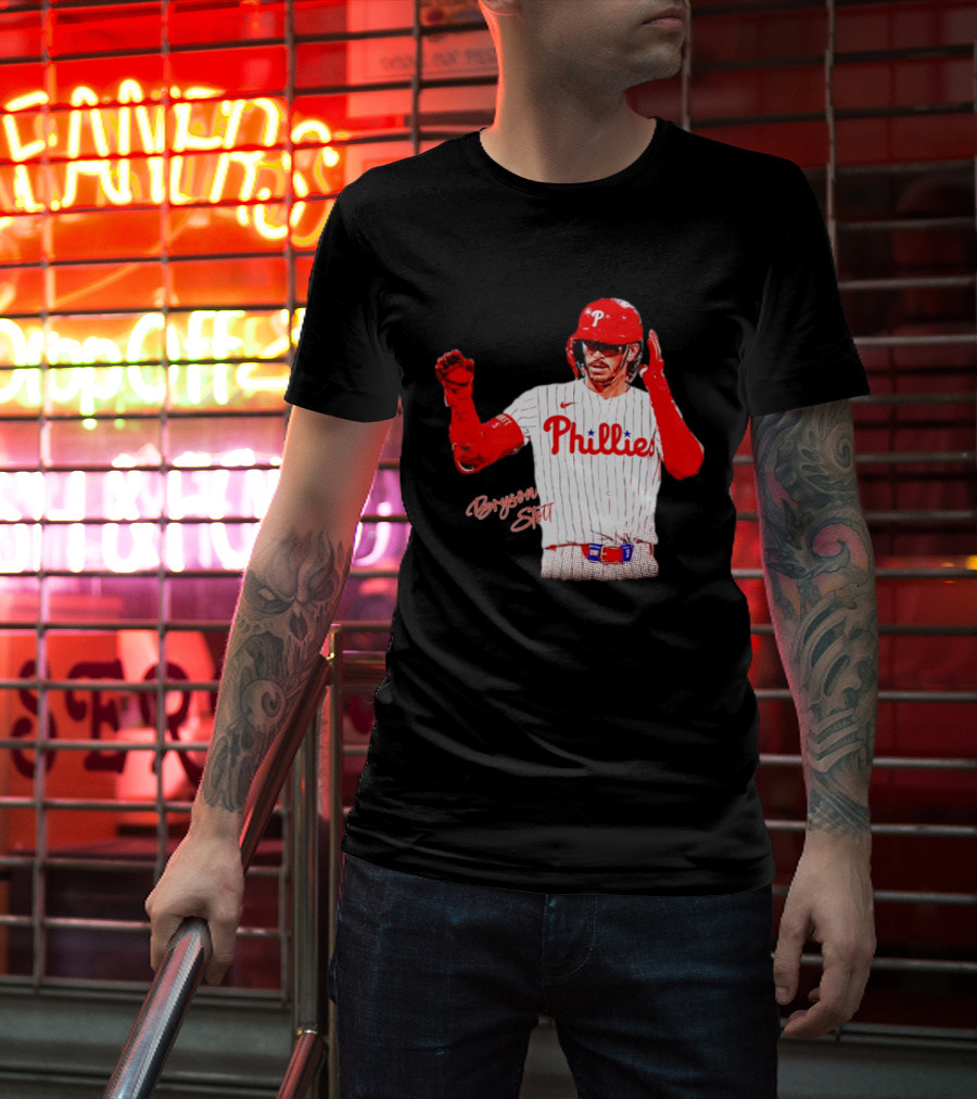 Philadelphia Phillies Bryson Stott Baseball Player Red And White Uniform T-Shirt