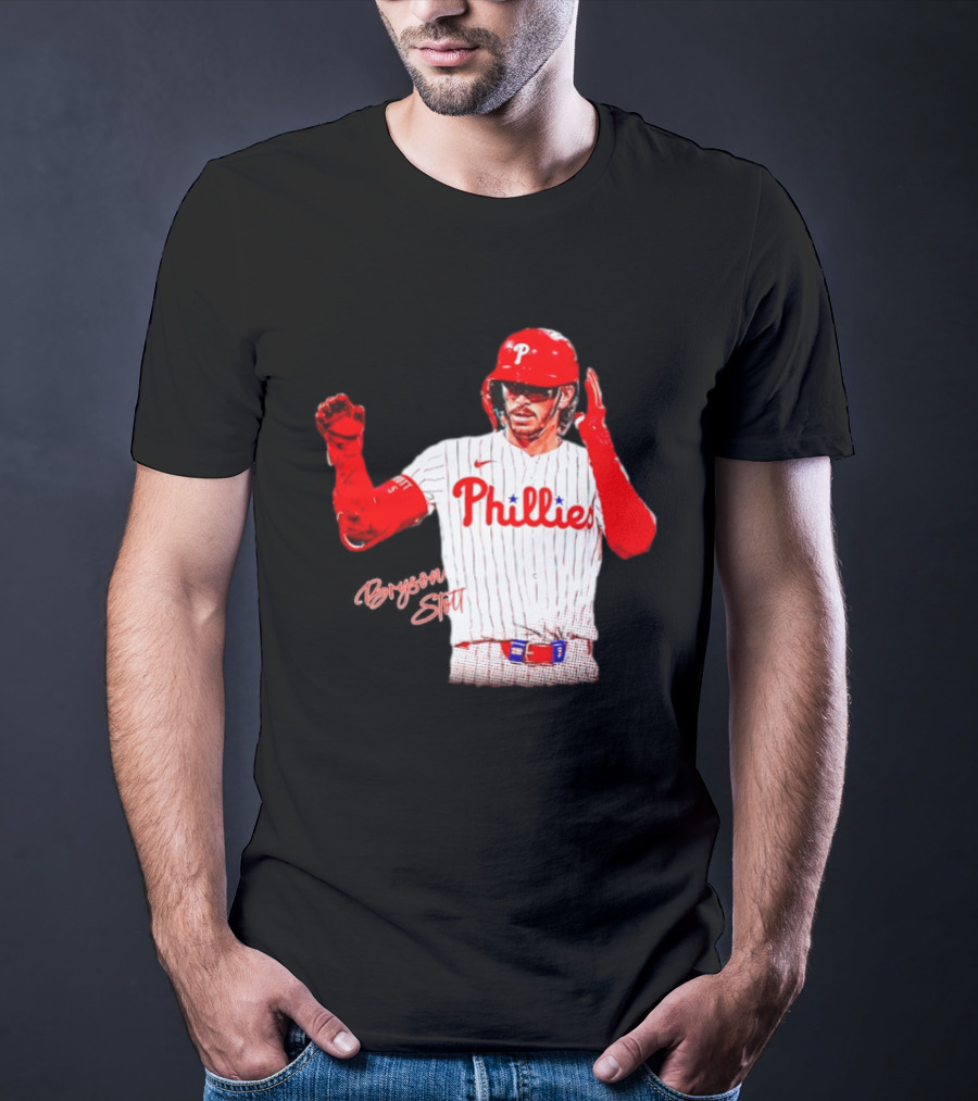 Philadelphia Phillies Bryson Stott Baseball Player Red And White Uniform T-Shirt
