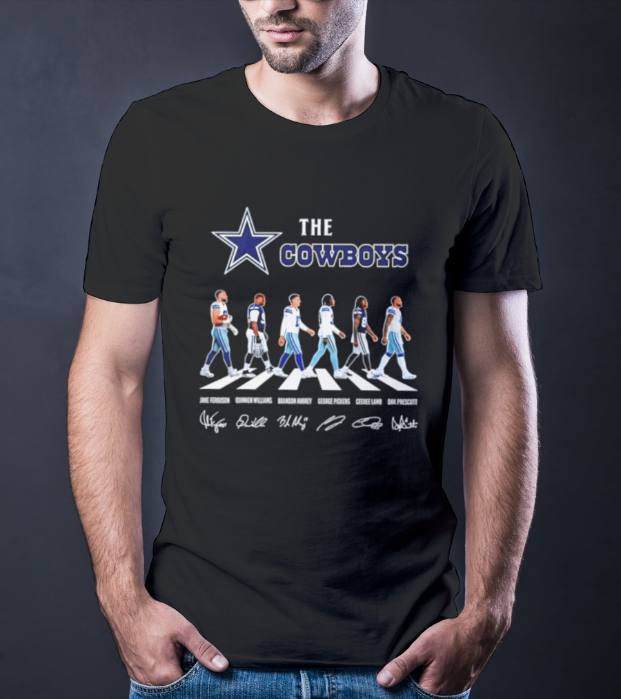 The Cowboys Jake Ferguson Brandon Aubrey Abbey Road Signatures Dak Prescott CeeDee Lamb Quinnen Williams George Pickens T-Shirt