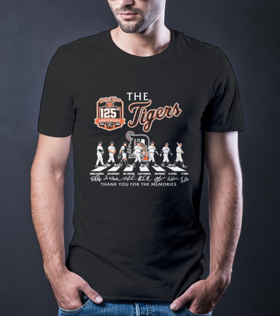 The Detroit Tigers 125th Anniversary Cabrera Whitaker Freehan Trammell Morris Kaline Cobb Thank You For The Memories T-Shirt