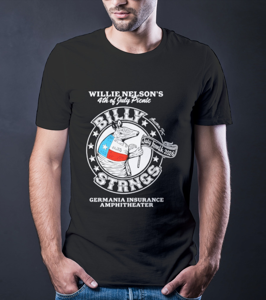 Willie Nelson's 4th Of July Picnic Billy Strings Germania Insurance Amphitheater Texas Flag Guitar T-Shirt