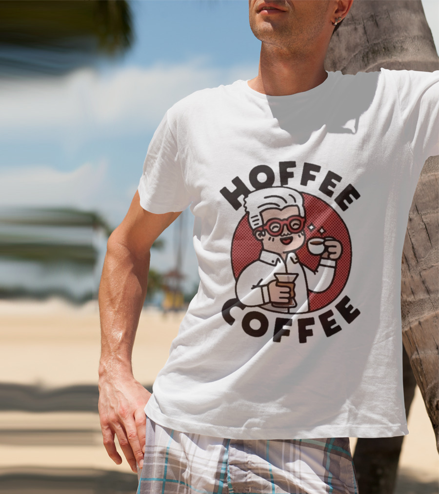 Hoffee Coffee Red Glasses Character Holding Espresso And Drink T-Shirt