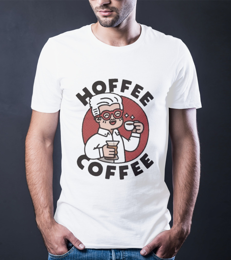 Hoffee Coffee Red Glasses Character Holding Espresso And Drink T-Shirt