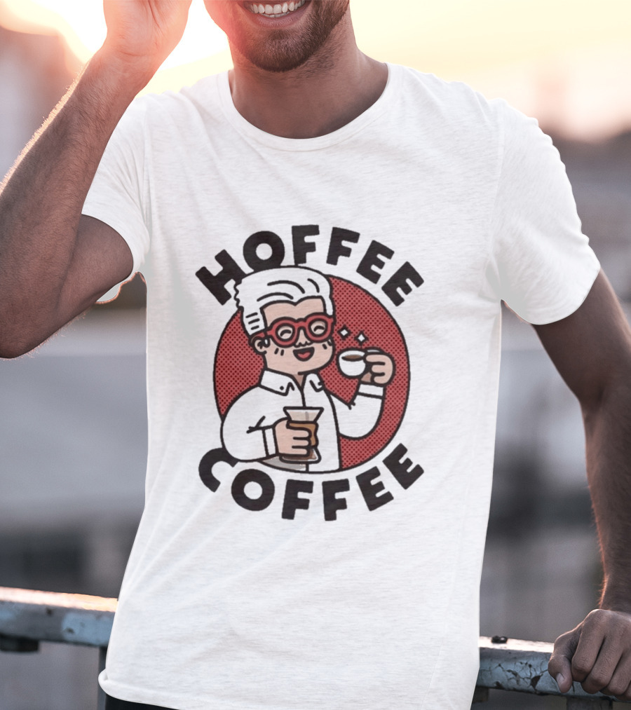 Hoffee Coffee Red Glasses Character Holding Espresso And Drink T-Shirt
